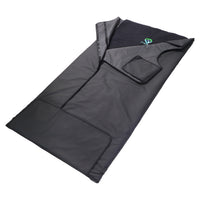 Couverture sauna infrarouge Polairo Heat dépliée à plat avec pochette de commande